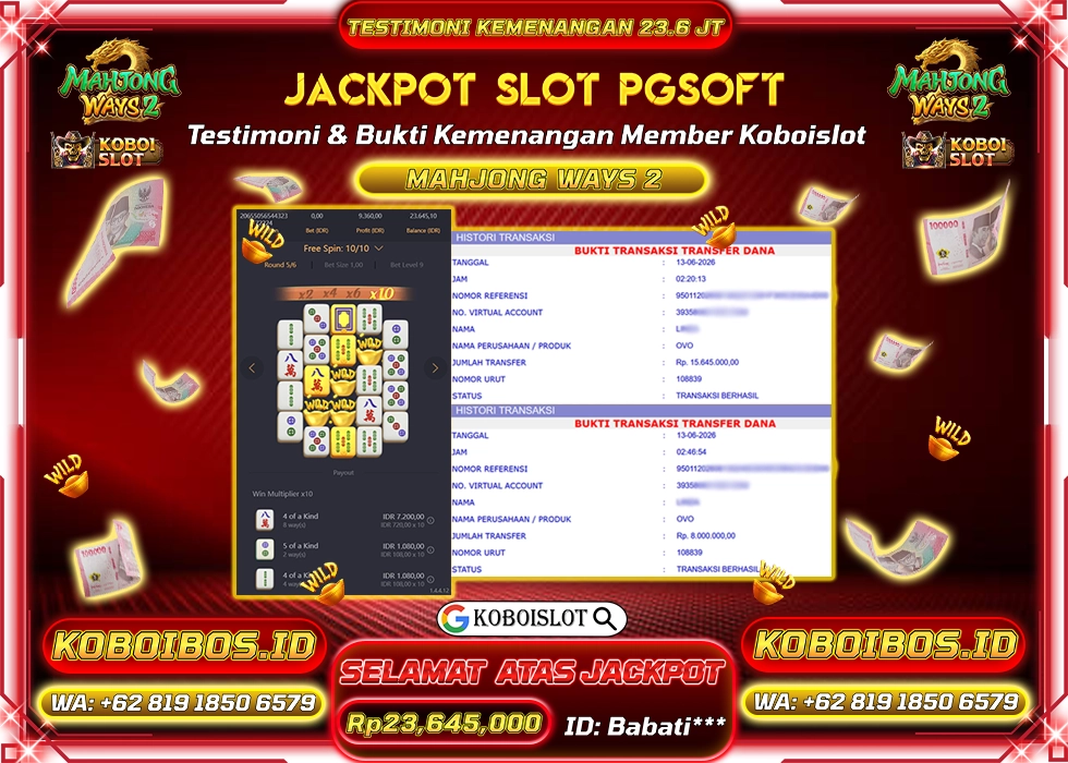 BUKTI KEMENANGAN Babati*** SLOT GACOR MAHJONG WAYS 2 Rp23.645.000,- LUNAS